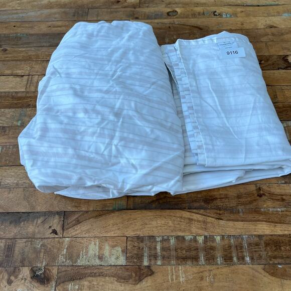 Threshold Queen Sheet Set Flat Sheet Fitted Sheet 100% Cotton Pewter Stripe - Picture 6 of 12